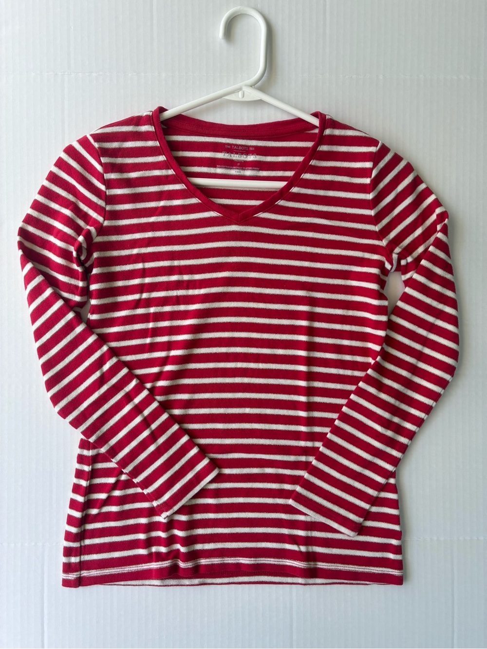 Talbots The Talbot Tee Long Sleeve Women’s Shirt Petite Size Small Red White